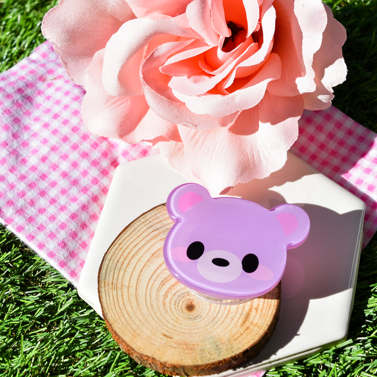 Kawaii Pastel Purple Bear Resin Phone Grip - Bia