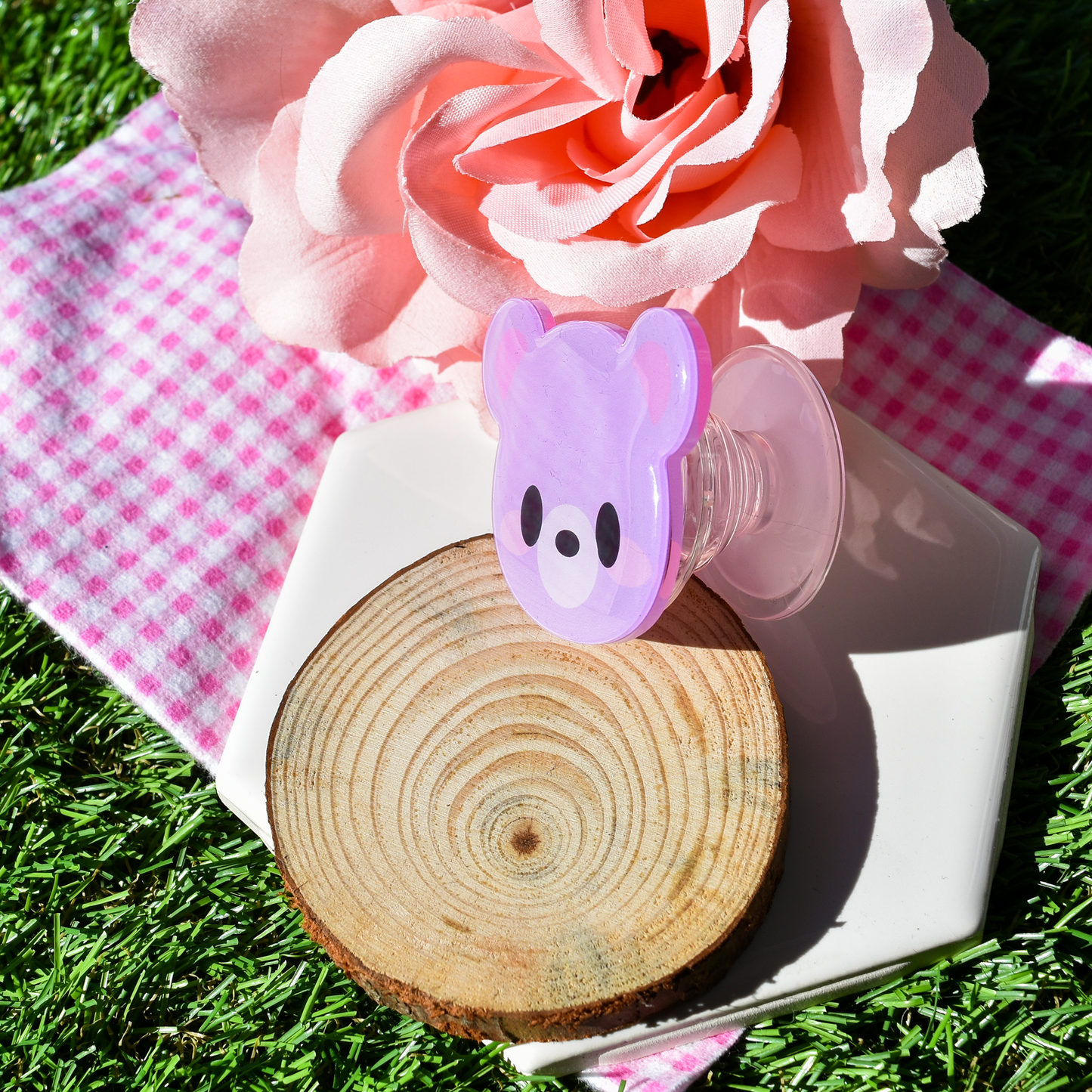 Kawaii Pastel Purple Bear Resin Phone Grip - Bia