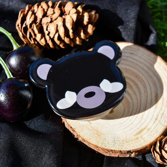 Kawaii Black Bear Resin Phone Grip - Bone