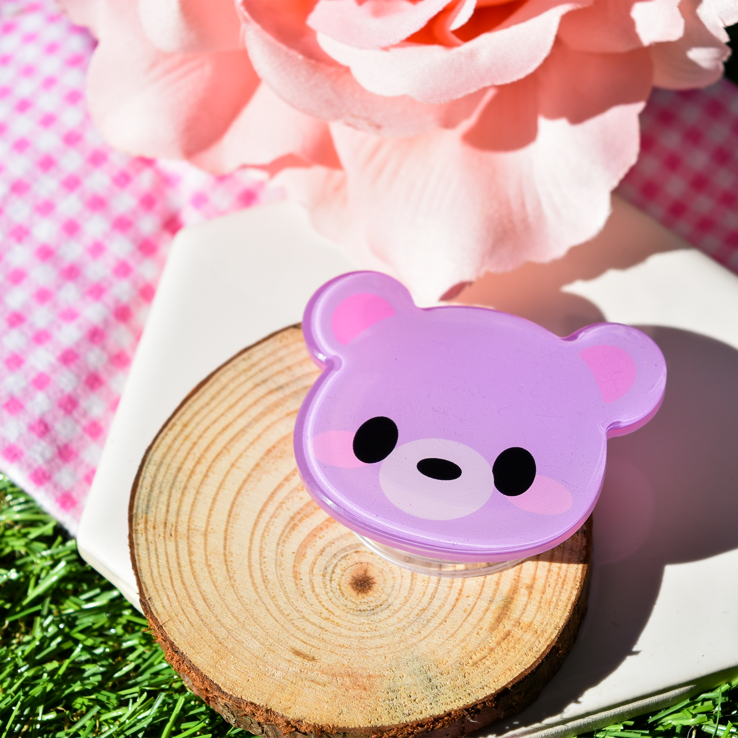Kawaii Pastel Purple Bear Resin Phone Grip - Bia